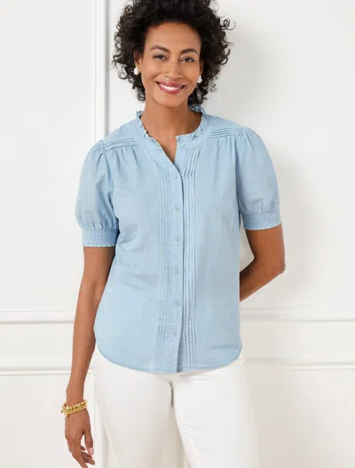 Talbots Plus Size - Stitch Pleat Chambray Top - Light Surf Wash - 1x - 100% Cotton