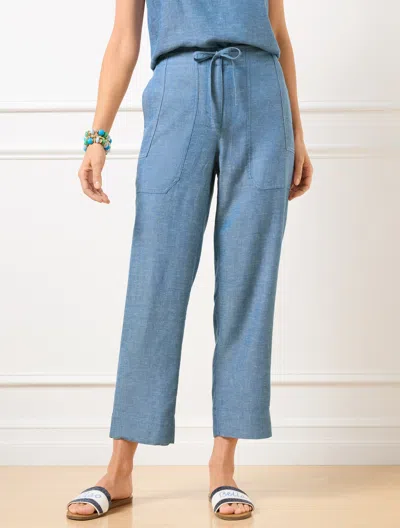 Talbots Plus Size - Straight Crop Drawstring Pants - Blue/white - 3x  In Blue,white