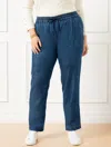 Talbots Plus Petite - Straight Leg Drawstring Pants - Chambray - Dark Blue - 1x  In Dark Blue