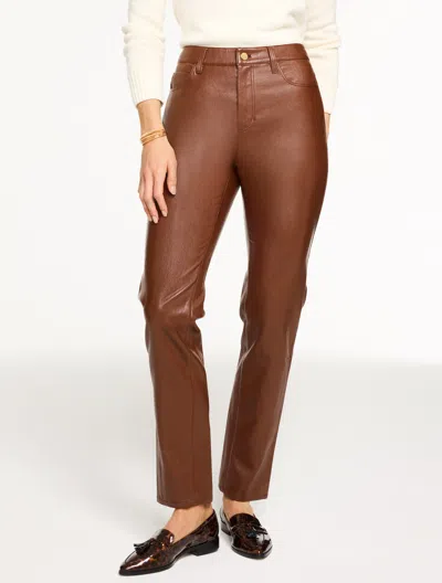 Talbots Plus Size - Straight Leg Faux Leather Pants - Dark Walnut - 18  In Brown