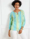 Talbots Sunny Stripe Popover Shirt - Pool Blue - 2x  In Pool Blue