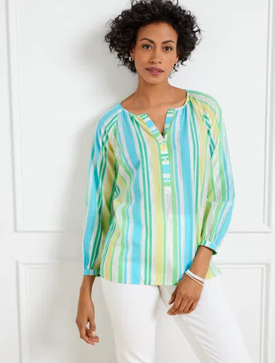 Talbots Sunny Stripe Popover Shirt - Pool Blue - 2x