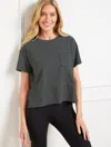 Talbots Plus Size - Supersoft Jersey Boxy Crewneck T-shirt - Essex Stripe - Black/ivory - 2x  In Multi