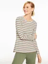 Talbots Plus Size - Supersoft Jersey Crewneck T-shirt - Battersea Stripe - Dusty Mocha Heather/ivory - 3x Ta In Neutral