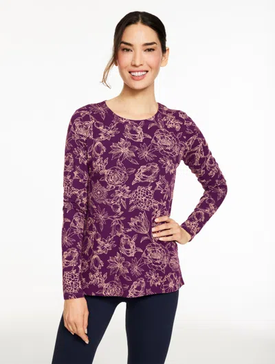 Talbots Plus Size - Supersoft Jersey Crewneck T-shirt - Bicolor Floral - Purple Garnet/lilac Mauve - 3x Talb