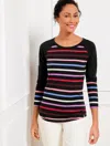 Talbots Misses - Supersoft Jersey Long Sleeve T-shirt - Domino Stripe - Black/porcelain Blue - Xs  In Black,porcelain Blue