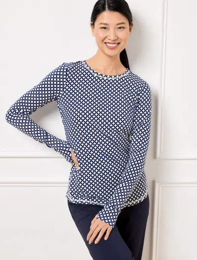 Talbots Petite - Supersoft Jersey Long Sleeve T-shirt - Linked Geo - Ivory/ink/mulberry - Medium  In Ivory,ink,mulberry