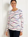 Talbots Plus Size - Supersoft Jersey Long Sleeve T-shirt - Wavy Lines - Ivory - 3x  In Ivory