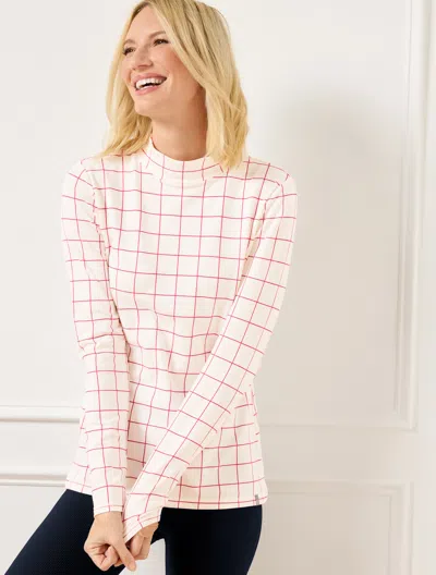 Talbots Plus Size - Supersoft Jersey Mockneck T-shirt - Gorgeous Grid - Ivory/coral Fete - 3x  In Ivory,coral Fete