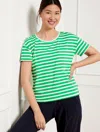 Talbots Plus Size - Supersoft Jersey Patch Pocket T-shirt - Pucker Stripe - Garden Green/white - 2x  In Garden Green,white