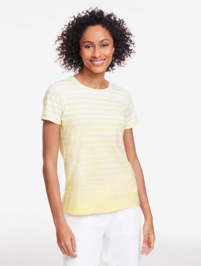 Talbots Plus Size - Supersoft Jersey Short Sleeve Crewneck T-shirt - Annual Stripe - Lemon Butter/white - 2x