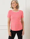 Talbots Plus Size - Supersoft Jersey Short Sleeve T-shirt - Classic Stripe - Pink Lemonade/rosewater - X Tal In Pink Lemonade,rosewater