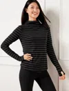 Talbots Plus Size - Supersoft Jersey Turtleneck T-shirt - Metallic Stripe - Black/silver - 2x  In Black,silver