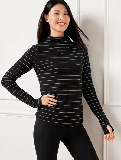 Talbots Plus Size - Supersoft Jersey Turtleneck T-shirt - Metallic Stripe - Black/silver - 2x  In Black,silver