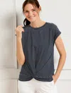 Talbots Petite - Supersoft Jersey Twist Front T-shirt - Maritime Stripe - Indigo/white - 2xs  In Indigo,white
