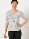 Talbots Plus Size - Supersoft Jersey V-neck Raglan T-shirt - Outlined Floral - Grey Sky Heather/black - 3x T In Grey Sky Heather,black