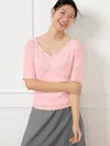 Talbots Plus Size - Supersoft Jersey V-neck Raglan T-shirt - Outlined Floral - Rosewater/white - 3x  In Rosewater,white