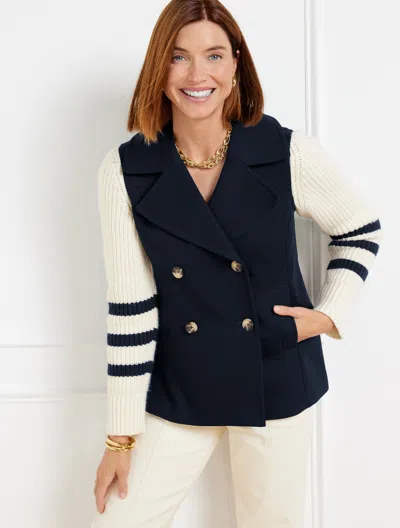 Talbots Petite - Sweater Sleeve Peacoat - Indigo/ivory - Large  In Indigo,ivory