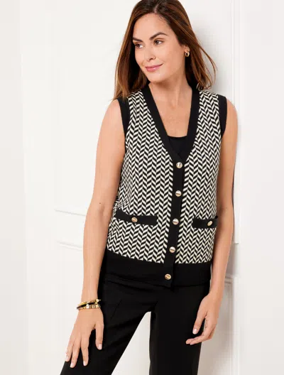 Talbots Sweater Vest - Herringbone - Ivory/black - Small  In Ivory,black