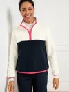 Talbots Plus Size - Teddy Sherpa Colorblock Half-zip Pullover Sweater - Ivory - 2x  In Ivory