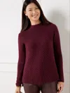 Talbots Plus Size - Texture Stitch Mockneck Sweater - Metallic - Rich Burgundy Metallic - 3x