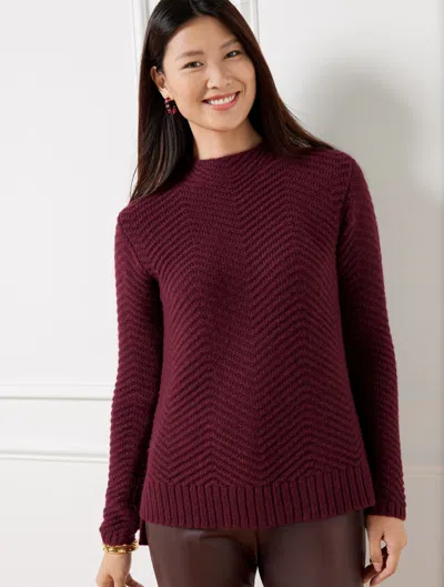 Talbots Plus Size - Texture Stitch Mockneck Sweater - Metallic - Rich Burgundy Metallic - 3x  In Rich Burgundy Metallic