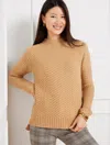 Talbots Plus Size - Texture Stitch Mockneck Sweater - Metallic - Toasted Coconut/gold Meta - 3x  In Toasted Coconut,gold Meta
