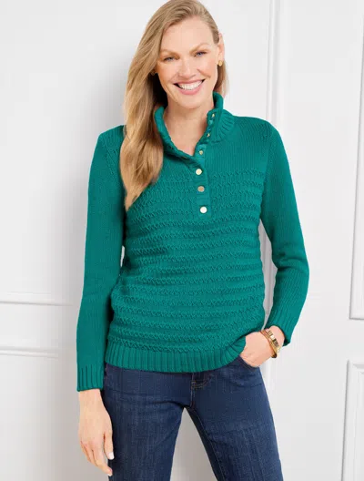 Talbots Plus Size - Texture Stitch Snap Mockneck Sweater - Spruced Up - 2x