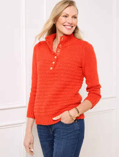 Talbots Plus Size - Texture Tweed Snap Mockneck Sweater - Autumn Orange Heather - 3x