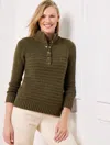 Talbots Plus Size - Texture Tweed Snap Mockneck Sweater - Deep Moss Heather - 2x  In Deep Moss Heather