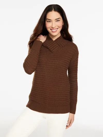 Talbots Plus Size - Textured V-neck Pullover Sweater - Dark Walnut - 3x  In Brown