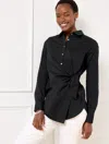 Talbots Plus Petite - Tie Front Draped Poplin Shirt - Black - 3x - 100% Cotton  In Black