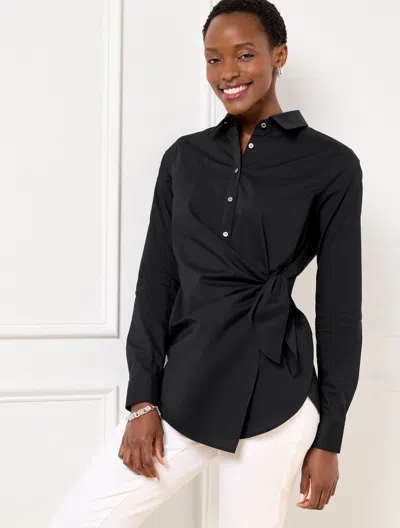 Talbots Plus Petite - Tie Front Draped Poplin Shirt - Black - 3x - 100% Cotton