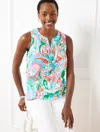 Talbots Petite - Tie Neck Shell Sweater - Vibrant Paisley - White - Large - 100% Cotton  In White