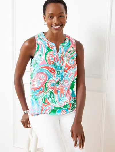 Talbots Petite - Tie Neck Shell Sweater - Vibrant Paisley - White - Large - 100% Cotton