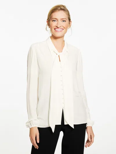 Talbots Plus Size - Tie Neck Shirt - Ivory - X  In White