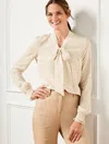 Talbots Plus Size - Tie Neck Top - Diagonal Stripe - Ivory/cafe - 3x  In Ivory,cafe