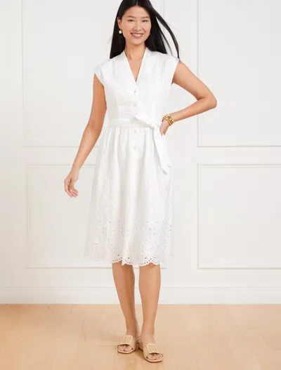Talbots Plus Size - Tie Waist Dress - Medallion Floral Eyelet - White - 24