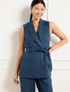 Talbots Plus Size - Tie Waist Linen Vest - Indigo/dusky Blue - 22  In Indigo,dusky Blue