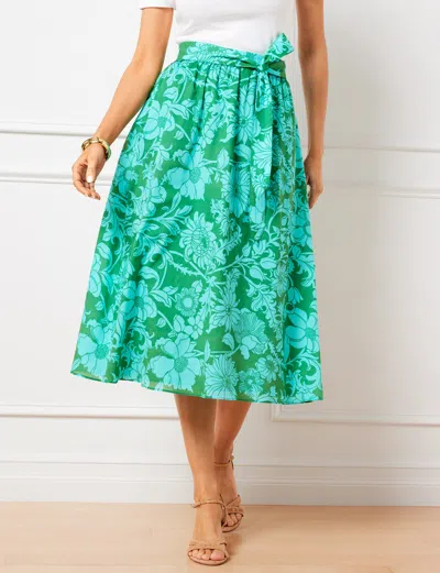 Talbots Tie Waist Voile Midi Skirt - Vineyard Floral - Simply Green/vivid Turq - X - 100% Cotton  In Simply Green,vivid Turq