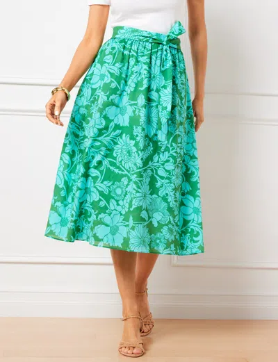 Talbots Misses - Tie Waist Voile Midi Skirt - Vineyard Floral - Simply Green/vivid Turq - Xs - 100% Cotton T In Simply Green,vivid Turq