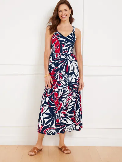Talbots Plus Size - Tiered Fit & Flare Dress - Expressive Palms - Red/ink - 3x - 100% Cotton