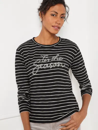 Talbots Plus Size - Tis The Season Tinsel Crewneck T-shirt - Black/ivory - 1x  In Black,ivory