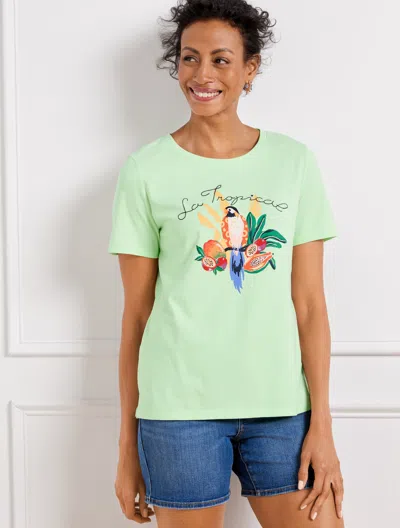 Talbots Tropical Bird Crewneck T-shirt - Pale Mint - 3x