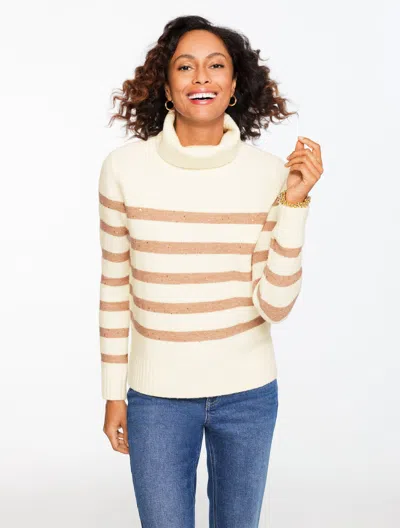 Talbots Plus Size - Turtleneck Sweater - Sequin Stripe - Ivory/coconut Heather/gold - 1x  In Neutral