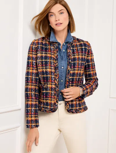 Talbots Tweed Jacket - Sunflower Plaid - Navy Blue - 20