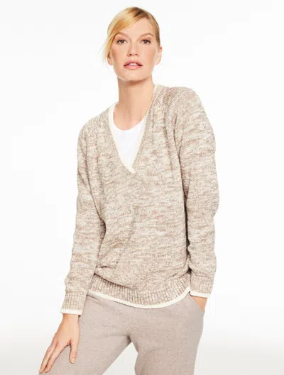 Talbots Plus Size - V-neck Sweater - Marled - Dusty Mocha - 3x  In Neutral