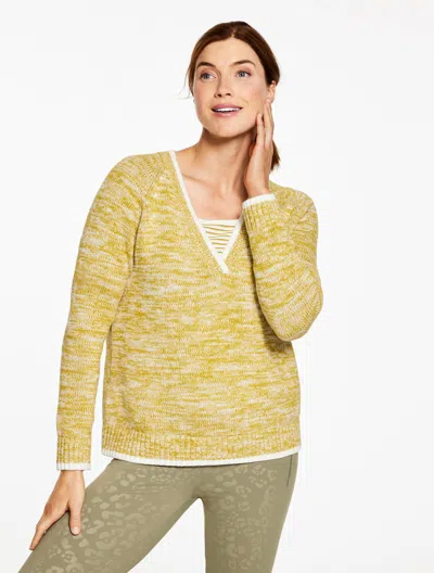 Talbots Plus Size - V-neck Sweater - Marled - Golden Wheat - 3x  In Yellow