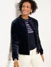 Talbots Velvet Quilted Bomber Jacket - Blue - 1x  In Blue