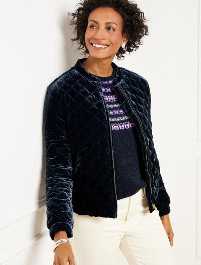 Talbots Velvet Quilted Bomber Jacket - Blue - 1x